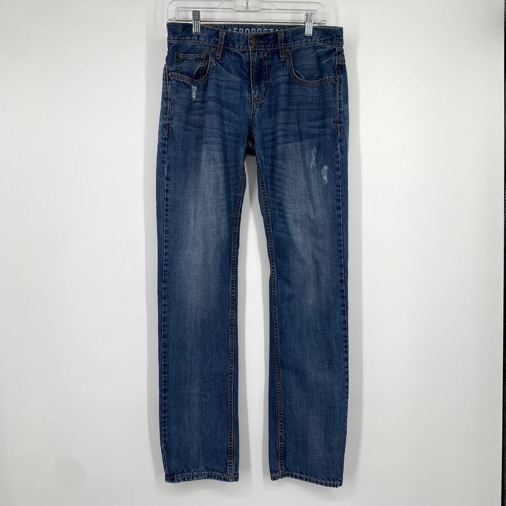 Aeropostale Bowery Slim Straight Leg Distressed Blue Jeans Mens 30/34